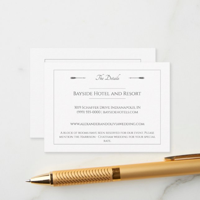 Minimalist Arrows Wedding | White Enclosure Card (Front/Back In Situ)