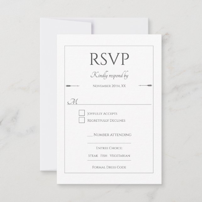 Minimalist Arrows Wedding | White RSVP Card (Front)