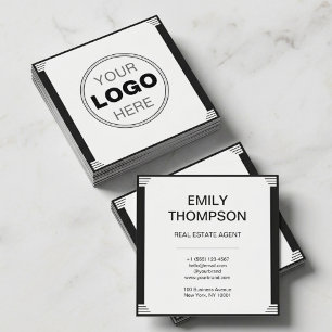 Minimalist Art Deco Black White Square Logo Business Card