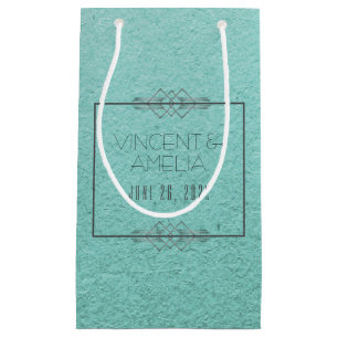 Minimalist Art Deco Blue Custom Wedding  Small Gift Bag