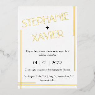 Minimalist Art Deco Foil Wedding Invitation 5x7