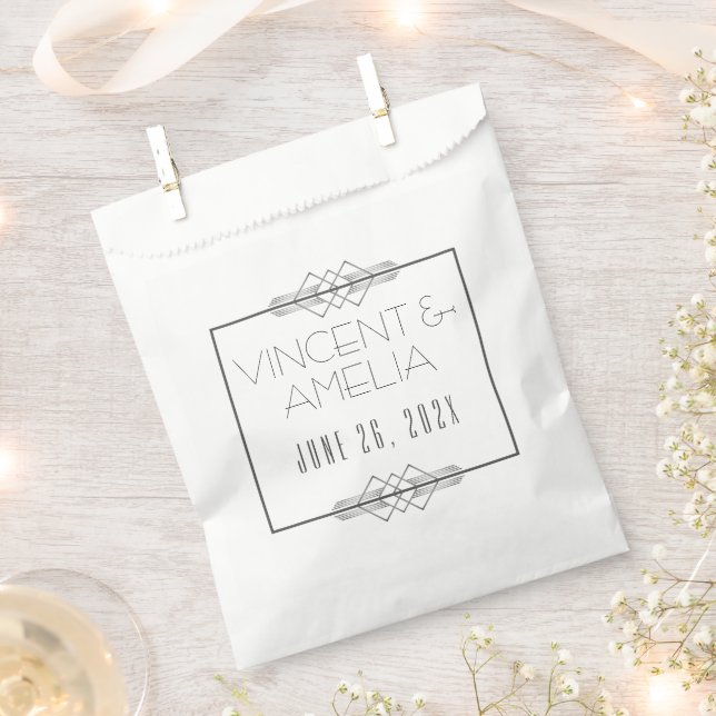 Minimalist Art Deco White Custom Wedding   Favour Bag (Clipped)