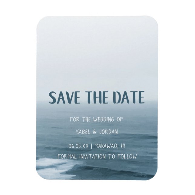 Minimalist Art Waves Beach Wedding Save the Date Magnet (Vertical)