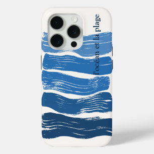 Minimalist Art Waves in a Blue Gradient, la plage iPhone 15 Pro Case