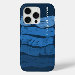 Minimalist Art Waves in a Blue Gradient, l'océan iPhone 15 Pro Case