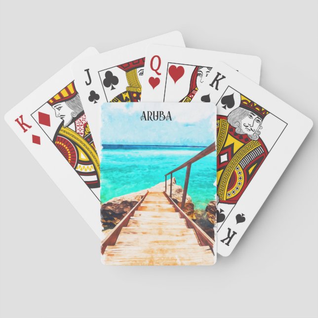 Minimalist Aruba Caribbean Tropical Vacation Playing Cards (Back)