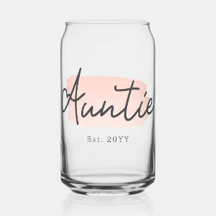 Minimalist Auntie Baby Pink Brush Stroke New Aunt Can Glass
