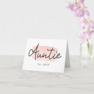 Minimalist Auntie Baby Pink Brush Stroke New Aunt Card