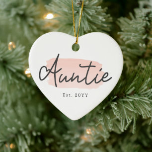 Minimalist Auntie Baby Pink Brush Stroke New Aunt Ceramic Ornament