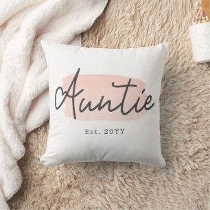 Minimalist Auntie Baby Pink Brush Stroke New Aunt Cushion