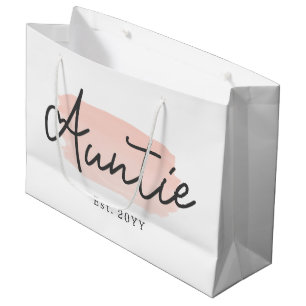 Minimalist Auntie Baby Pink Brush Stroke New Aunt Large Gift Bag