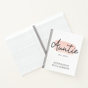Minimalist Auntie Baby Pink Brush Stroke New Aunt Notebook