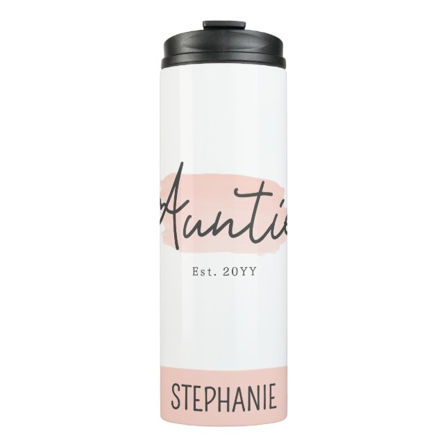 Minimalist Auntie Baby Pink Brush Stroke New Aunt Thermal Tumbler (Front)