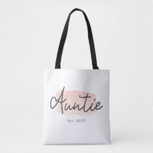 Minimalist Auntie Baby Pink Brush Stroke New Aunt Tote Bag