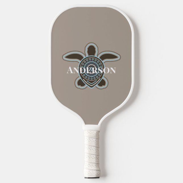 Minimalist Australian Aboriginal Sea Turtle Modern Pickleball Paddle (Front)
