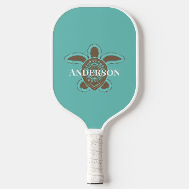 Minimalist Australian Aboriginal Sea Turtle Modern Pickleball Paddle (Front)