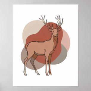 Minimalist Autumn Deer Botanical Illustration Poster