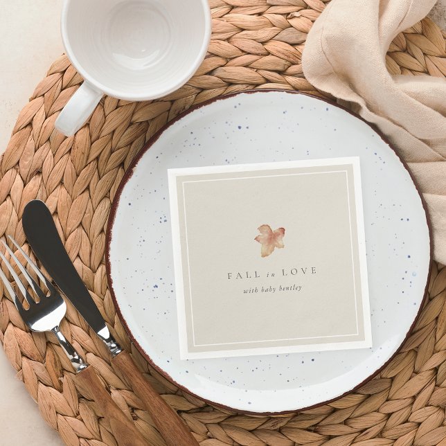 Minimalist Autumn Leaf "Fall in Love" Baby Shower Napkin (Creator Uploaded)