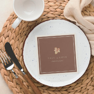 Minimalist Autumn Leaf "Fall in Love" Personalised Napkin