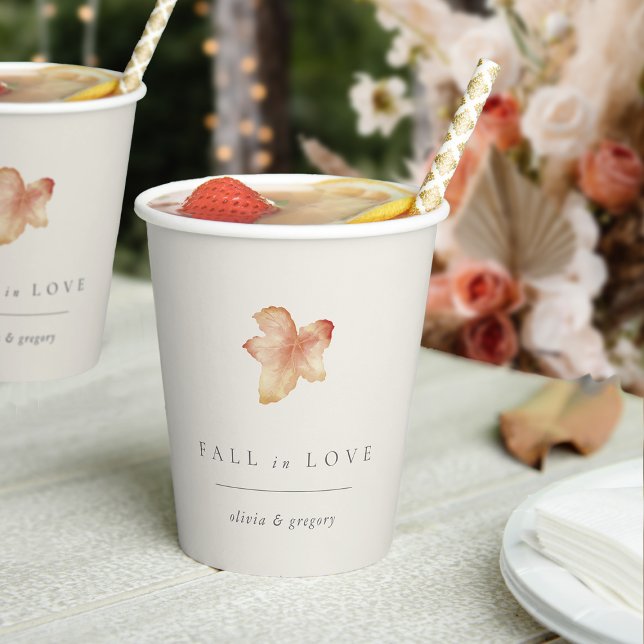 Minimalist Autumn Leaf "Fall in Love" Personalised Paper Cups (Creator Uploaded)