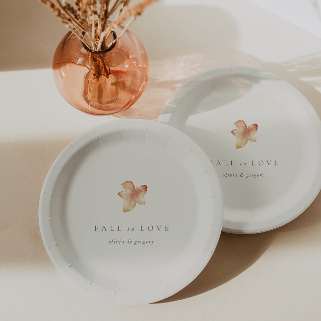 Minimalist Autumn Leaf "Fall in Love" Personalised Paper Plate (Creator Uploaded)