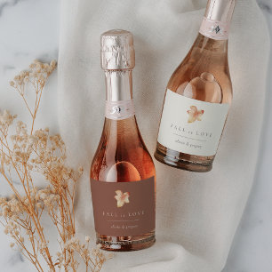 Minimalist Autumn Leaf "Fall in Love" Personalised Sparkling Wine Label