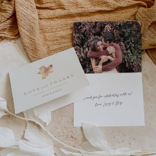 Minimalist Autumn Leaf Inside Photo Thank You Card