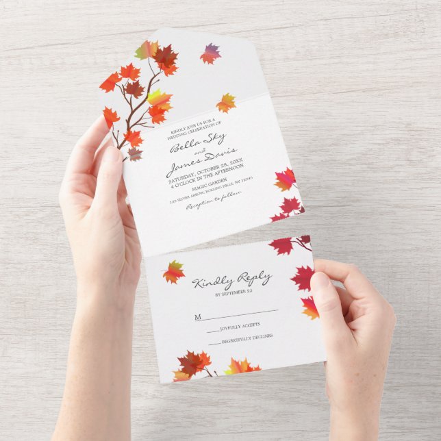 Minimalist Autumn Tree Wedding All in One Invite (Tearaway)