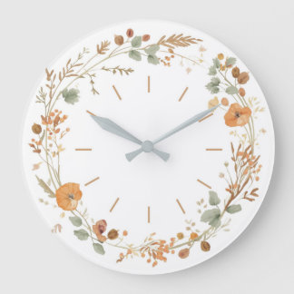 Minimalist Autumn Wildflower Wreath Wall clock