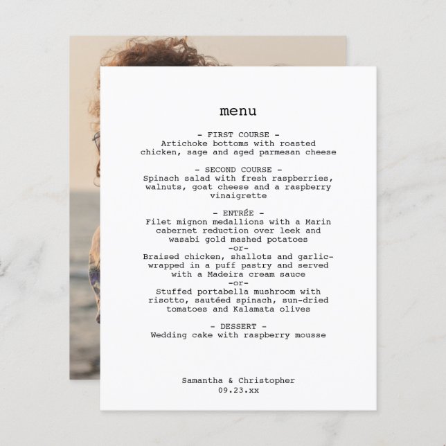 Minimalist Avant-Garde White Budget Wedding Menu (Front/Back)