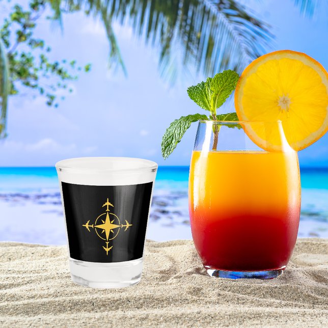 Minimalist Aviation Compass Aeroplane Travel Custo Shot Glass (Creator Uploaded)