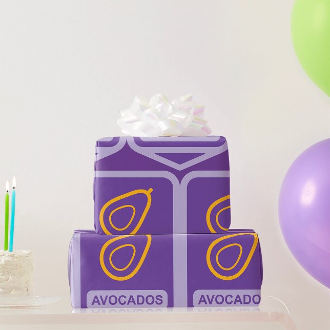 Minimalist Avocado Badge in Purple and Gold  Wrapping Paper (Creator Uploaded)