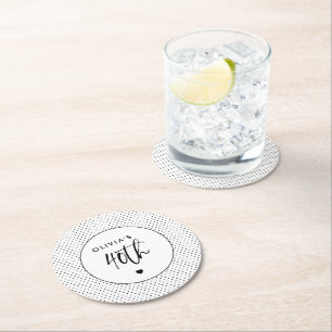 Minimalist B&W Geometric 40th Birthday Script Round Paper Coaster