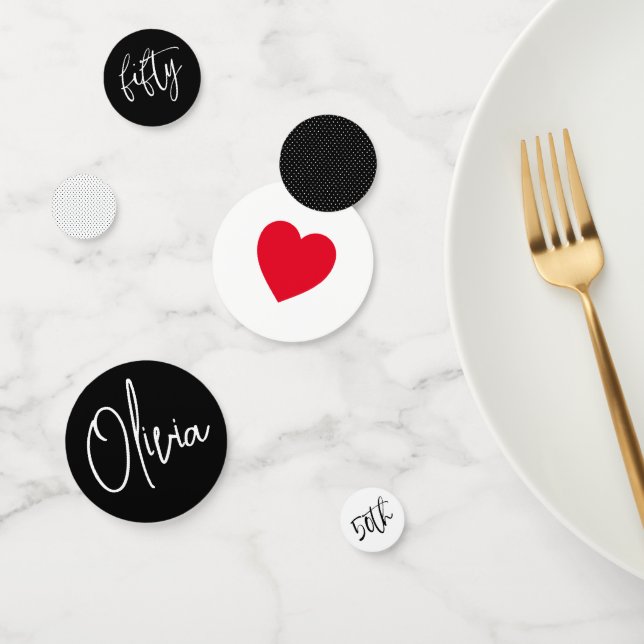 Minimalist B&W Geometric 50th Birthday Red Heart Confetti (Group)