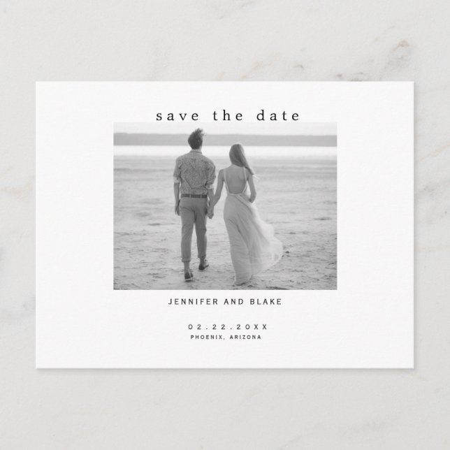 Minimalist B/W Photo Wedding Save the Date Postcard (Front)