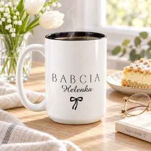 Minimalist Babcia [Name] Two-Tone Coffee Mug
