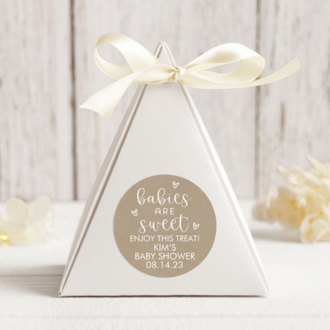 Minimalist Babies Are Sweet Baby Shower Kraft  Classic Round Sticker (Creator Uploaded)