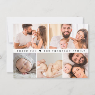 Minimalist baby 5 photo collage newborn thank you invitation