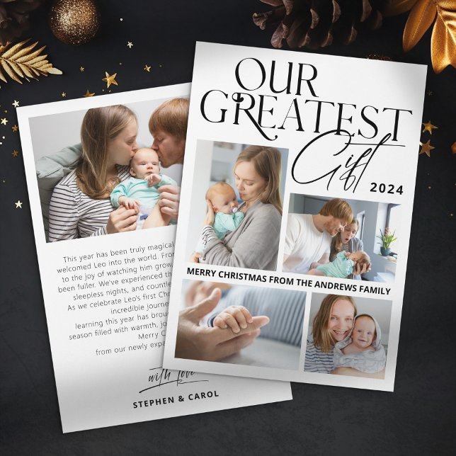 Minimalist Baby Announcement 5 Photo Christmas (Creator Uploaded)