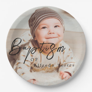 Minimalist Baby Baptism Invitation with Photo Paper Plate