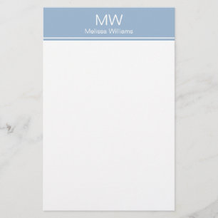 Minimalist Baby Blue & White Name with Monogram Stationery