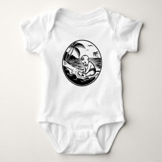 Minimalist Baby Bodysuit with Tropical Beach