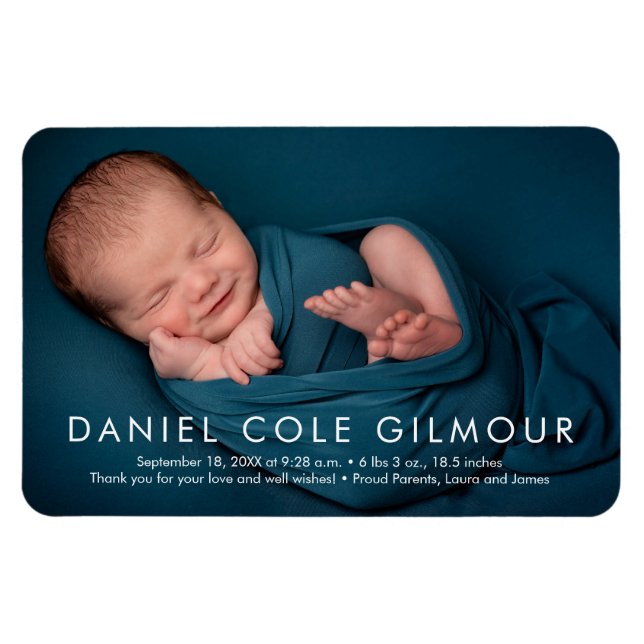 Minimalist Baby Boy Name Photo Birth Announcement Magnet (Horizontal)