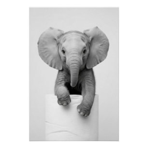 Minimalist Baby Elephant Peeking Over Toilet Paper Poster