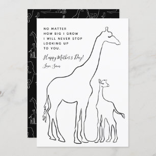 Minimalist Baby Giraffe Line Art Mother's Day Card