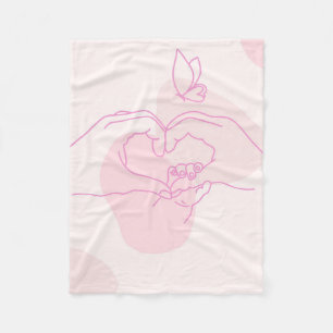 Minimalist Baby Hands Line Art with Butterfly Fleece Blanket