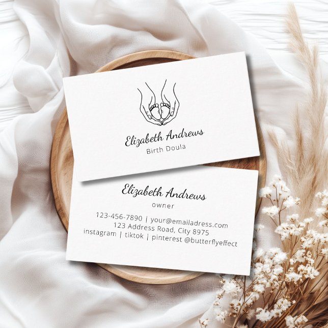 Minimalist Baby Hands Logo – Birth Doula, Midwife  Business Card (Minimalist Baby Hands Logo – Birth Doula, Midwife White Business Card)