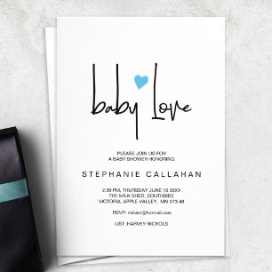 Minimalist Baby Love Shower Invitation Blue heart