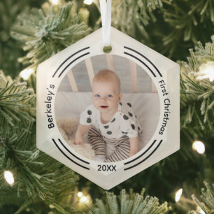 Minimalist Baby Photo First Christmas Glass Orname Tree Decoration