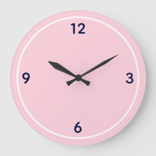 Minimalist Baby Pink & Navy Blue Large Number Clock